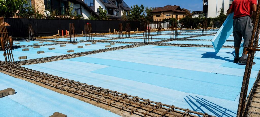 Termoizolația XPS montată înainte de armarea planșeului